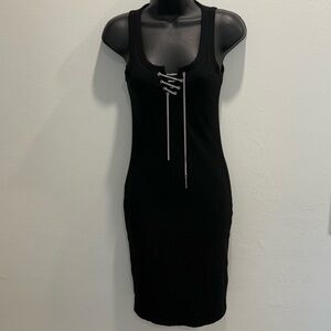 Y2K Guess Stretchy Bodycon Fitted Knit Midi Dress w/Chain Details - Size Small
